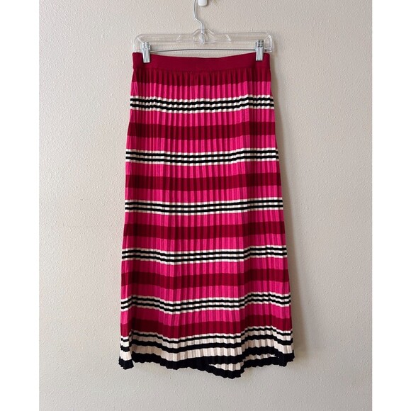 Anthropologie Dolan Dora Sweater Knit Pleated Midi Skirt Medium Pink Red Striped - Picture 6 of 6